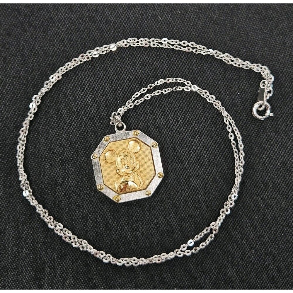 Vtg Mickey Mouse Octagon Pendant Necklace 22" Pre-1986 Walt Disney Productions